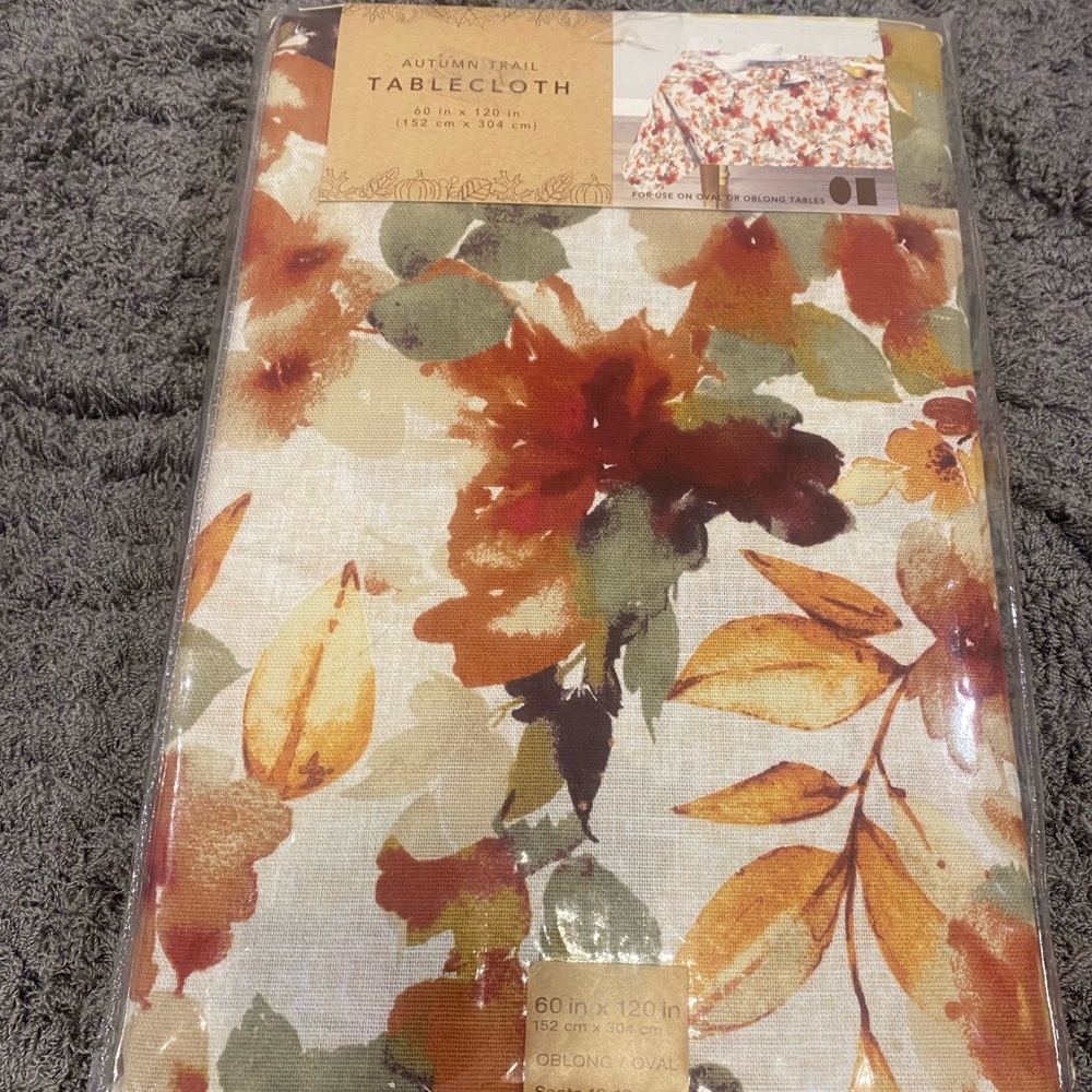 Bed Bath & Beyond Autumn Trail Floral Tablecloth in Cream, Orange, Green